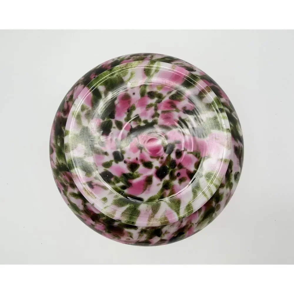 Fenton Vasa Murrhina Pink with Green Aventurine Ruffled Edge Rose Bowl Vase 4”